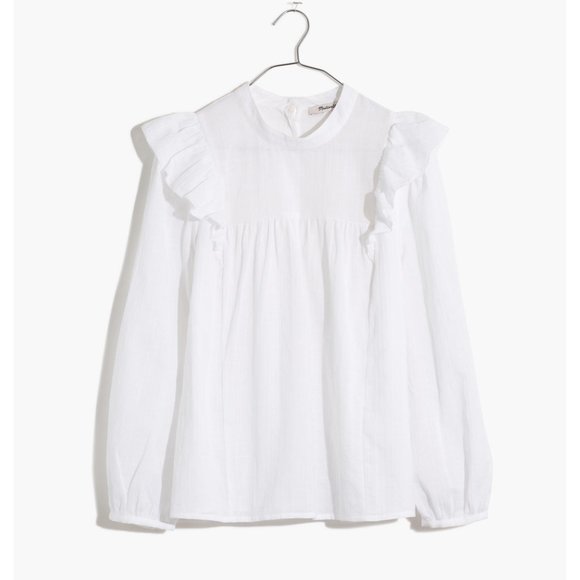 Madewell Tops - Madewell White Ruffle-Yoke Puff-Sleeve Top